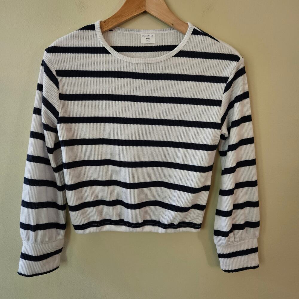 Abercrombie Kids Thermal Shirt Size 9/10 Navy Striped Waffle Cozy Soft Preppy